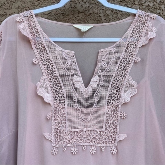ADIVA Tops Size 2X Womens Sheer Front Lace Flare Tiered Sleeves Pink Nude - Picture 4 of 11